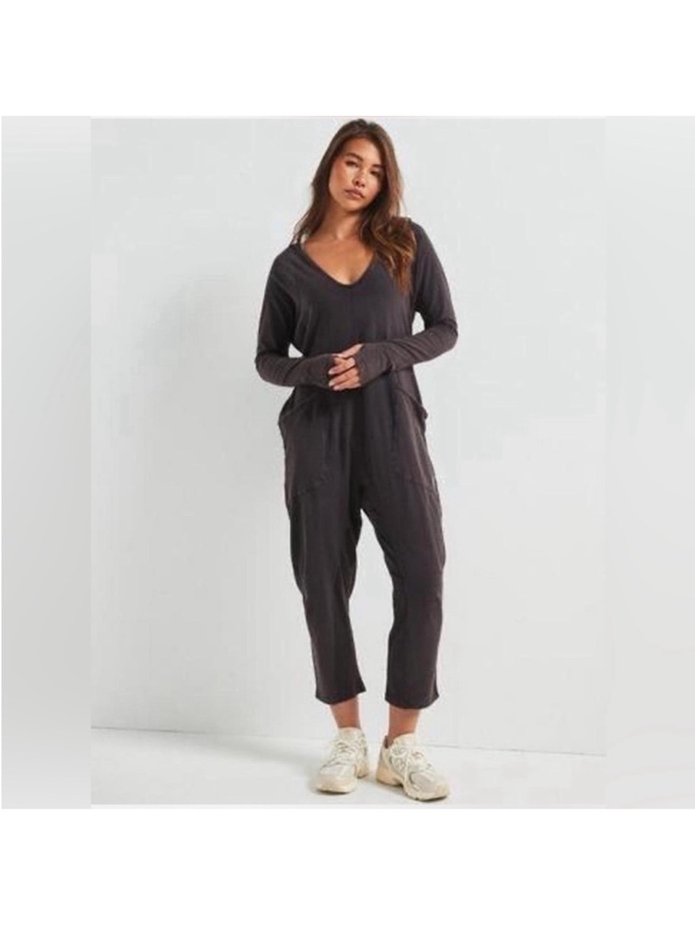 FP Movement by Free People Washed Black Hot Shot Long Sleeve Onesie